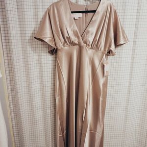 Satin Bridesmaids Dress Taupe/Pink M